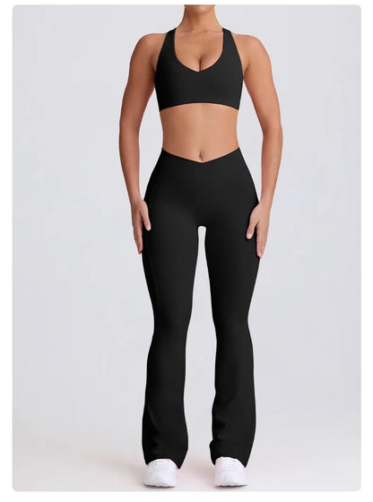 2PCS Yoga Set Women Sports Bra Sexy Gym Top Cross Strap Breathable Fitness Bra Peach Hip Yoga Pants Workout Clothes Sportswear