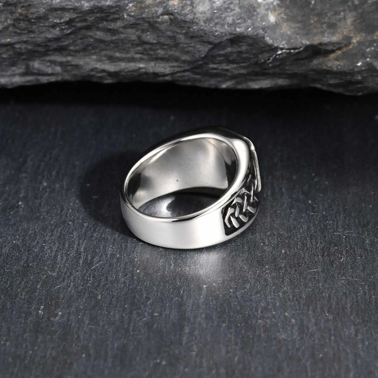 Punk Viking Knot Rings for Men,Vintage Square Natural Stone Signet Ring,Retro Ethnic Rock Jewelry Gift