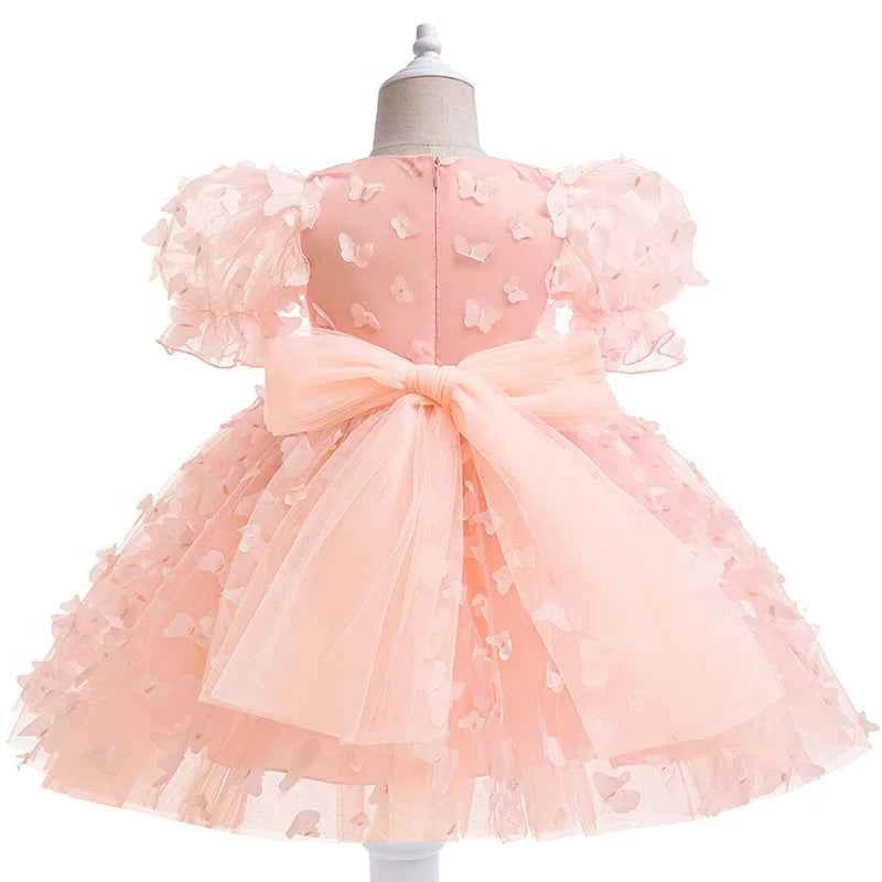 Baby girl dress three-dimensional butterfly Bubble sleeve mesh fluffy princess dress performance birthday party dress girl dress