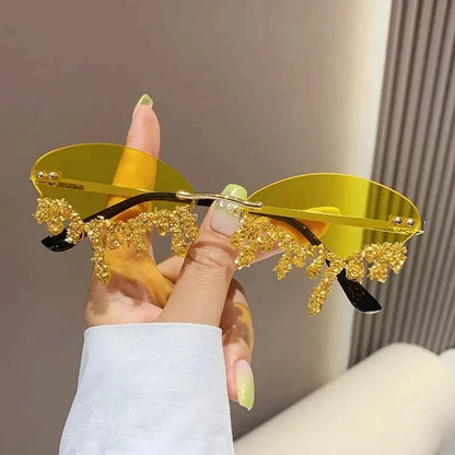 Diamond Rimless Sunglasses Women Luxury Brand Rhinestone Sun Glasses Ladies Sexy Tear Shape Punk Party Eyewear gafas de sol