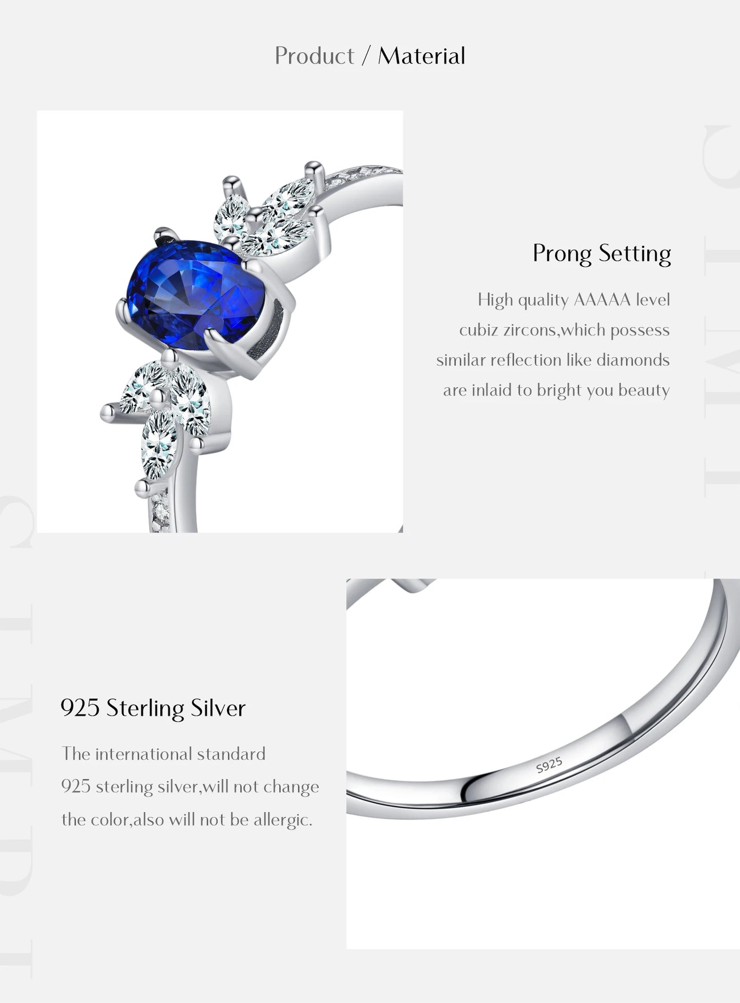 MODIAN 925 Sterling Silver Classic Oval Royal Blue Cubic Zirconia Ring For Women Wedding Engagement Statement Fine Jewelry