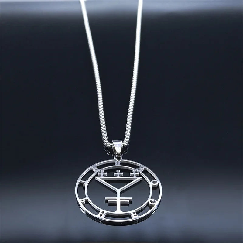Seal of BELPHEGOR Satan Stainless Steel Necklaces Chain Women/Men Round Demon Pendant Necklace Jewelry acero inoxidable N3341S03