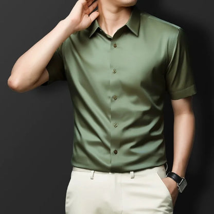 Anti-Wrinkle Men's Dress Shirt - Short Sleeve Business