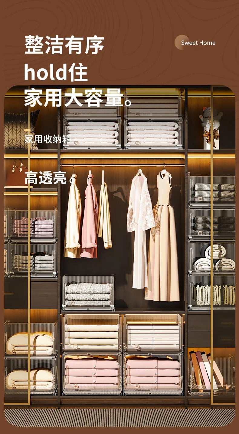 Large Capacity Foldable Storage Box Plastic Clothes Organizer Transparent Home Storage Trunk for Clothes Sundries Organizer - AMULET RING STORE