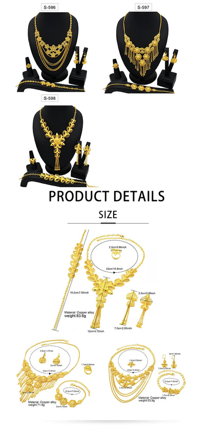ANIID Africa Luxury Charm Necklace Sets With Tassel for Lady Indian Bridal Nigeria 24k Gold Plated Jewelry Set Party Gifts