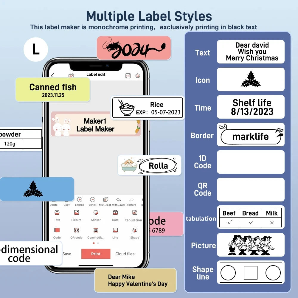 Marklife Portable Label Maker M1Thermal Label Printer Bluetooth Sticker Printer with 1 Roll Self-adhesive Label Paper