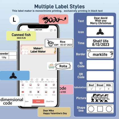 Marklife Portable Label Maker M1Thermal Label Printer Bluetooth Sticker Printer with 1 Roll Self-adhesive Label Paper