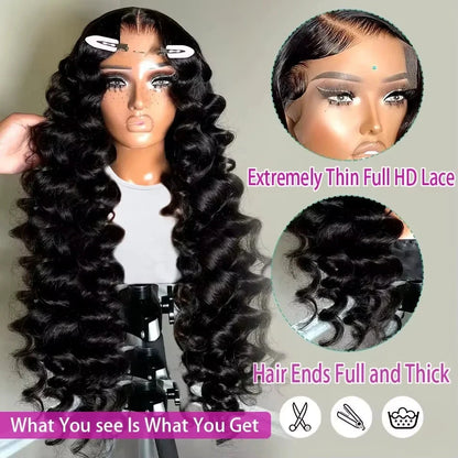 Loose Deep Wave 13x4 Lace Front Human Hair Black Wigs Deep Wave Brazilian 5x5 Closure Wear And Go Glueless Human Hair Curly Wigs - AMULET RING STORE