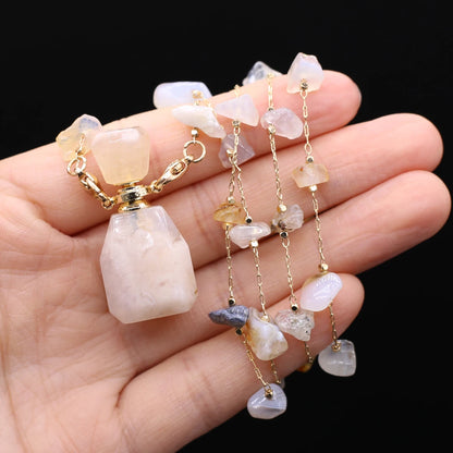 Perfume Bottle Necklace Natural Stone Cherry Blossom Agate Perfume Bottle Pendant For Women Christmas Halloween Gift Chain 80cm - AMULET RING STORE