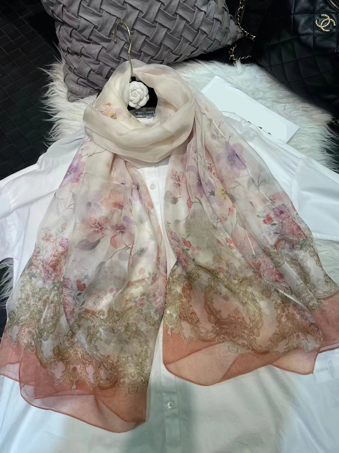 BYSIFA|New Black Pink Peony 100% Silk Shawl Scarf Women Chiffon Long Silk Scarves Cape Summer Foulard Winter Brand Scarves Wraps