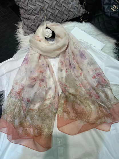 BYSIFA|New Black Pink Peony 100% Silk Shawl Scarf Women Chiffon Long Silk Scarves Cape Summer Foulard Winter Brand Scarves Wraps