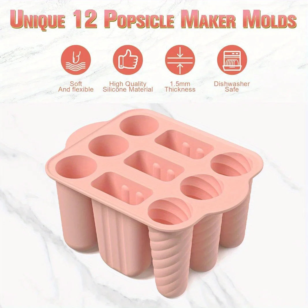 Popsicles Mold Reusable Easy-Release Silicone Homemade Maker Ice Pop Mold Trays with 50 Popsicle Sticks Summer Gifts - AMULET RING STORE
