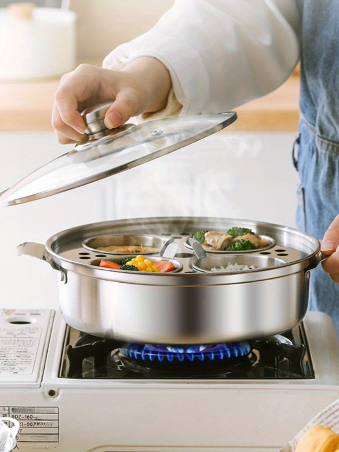 Stainless steel steaming and stewing soup pot with egg steamer, induction cooker, household thick hotpot pot, induction cooker