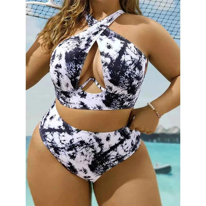 New 0xL-4XL printed bikini large size swimwear plus size women swimsuit female two-pieces bikini set bather bathing suit k5630