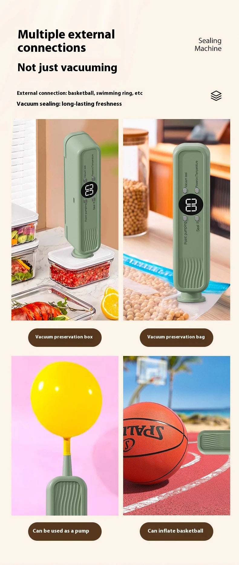 Wireless Vacuum Sealer Machine - 60KPA Powerful Suction, Portable Food Saver with 3 Temperature Levels,External Pumping Function - AMULET RING STORE