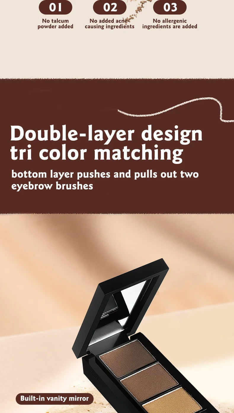 3 in 1 Three Color Eyebrow Powder Waterproof Sweat Proof Non Fading Suitable for Nose Shadow Highlights Cosmetics Women Makeup - AMULET RING STORE