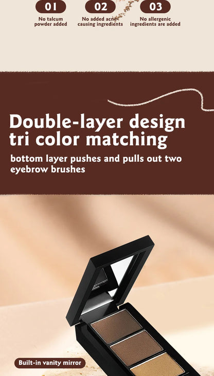 3 in 1 Three Color Eyebrow Powder Waterproof Sweat Proof Non Fading Suitable for Nose Shadow Highlights Cosmetics Women Makeup - AMULET RING STORE