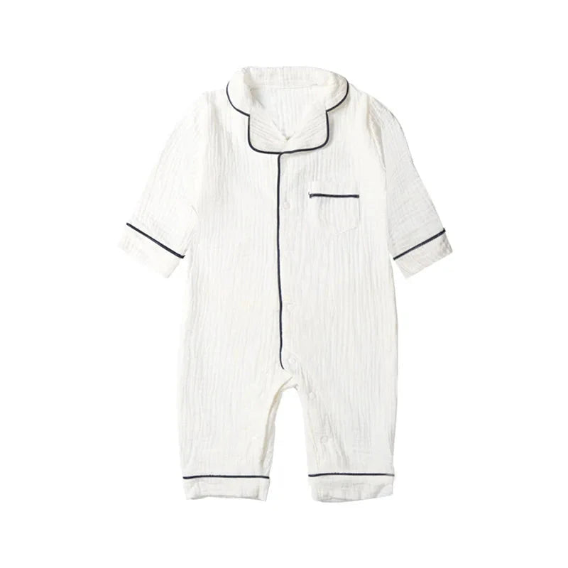 Baby Sleepwear for Boy Girl Organic Cotton White Romper Newborn Pajama Muslin Long-sleeved Onesie Kids Clothe Toddler Jumpsuit - AMULET RING STORE