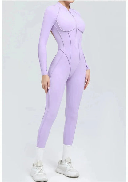 Seamless Yoga Jumpsuit Sports Fitness Backless Tight Zipper Long-sleeved One-Piece Workout Clothes Gym Leggings Sportswear