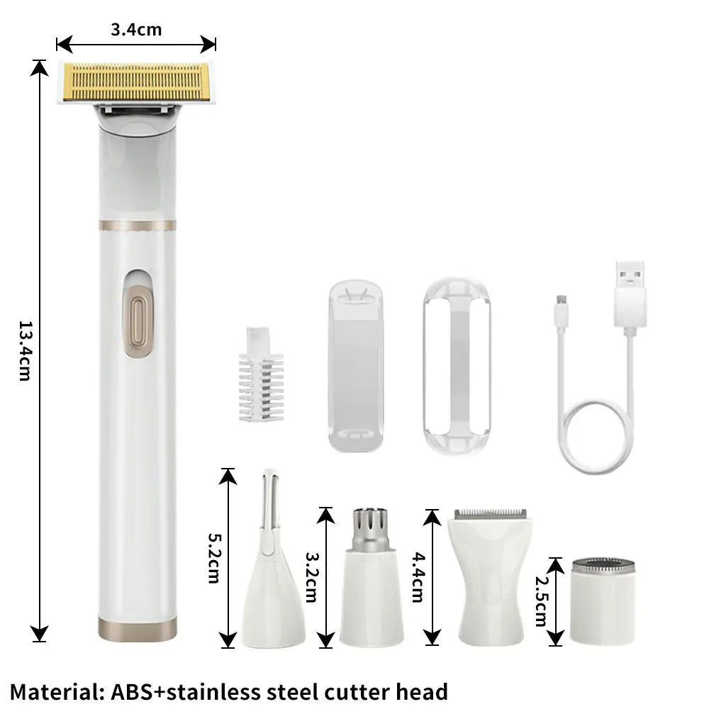5 In 1 Electric Shaver for Women Painless Eyebrow Razor Bikini Trimmer Cordless Womens Body Shaver Facial Hair Remover Depilador - AMULET RING STORE
