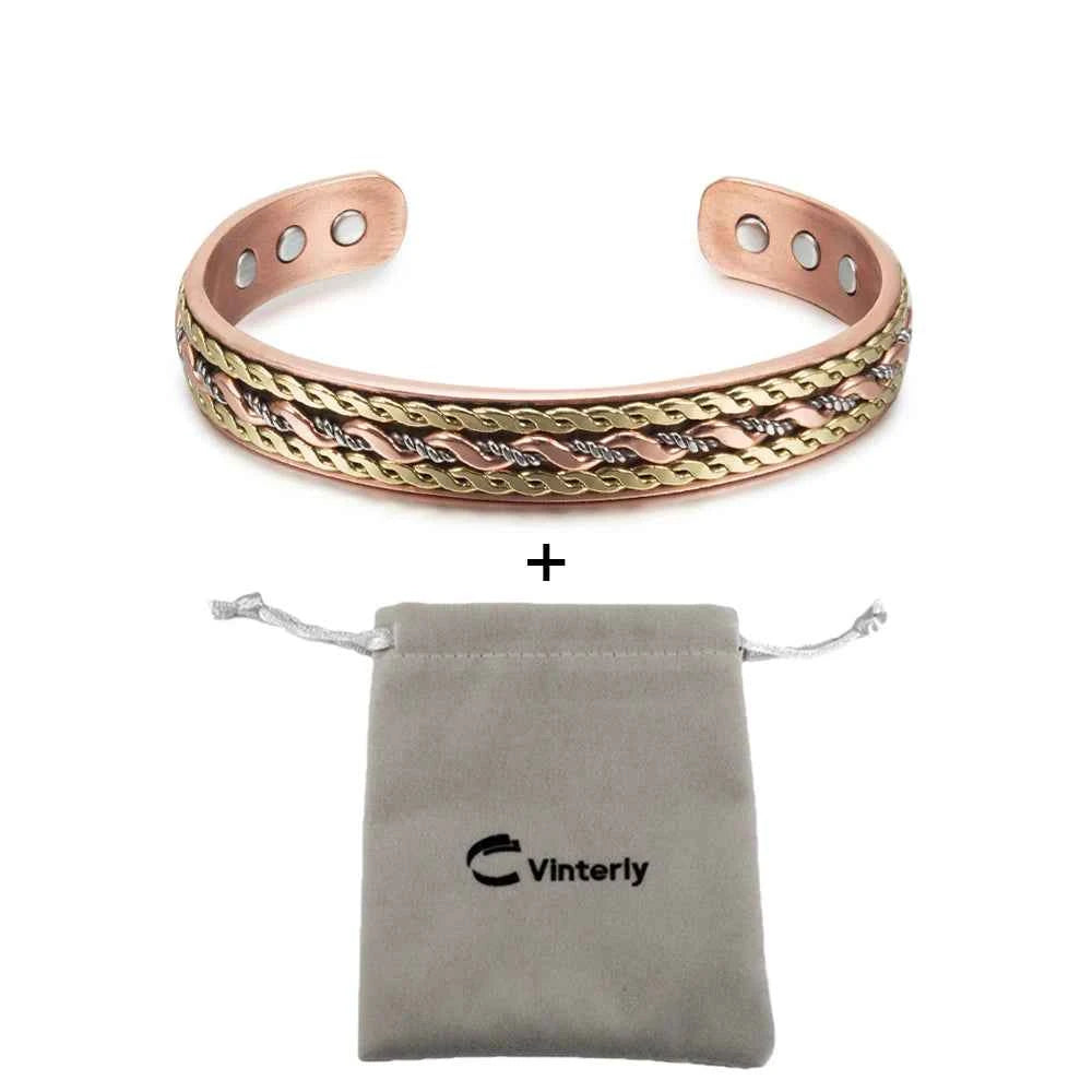 Vinterly Pure Copper Bracelets Magnetic Twisted Cuff 12mm Rose Adjustable Health Energy High Magnets Bangles Resizable Jewelry