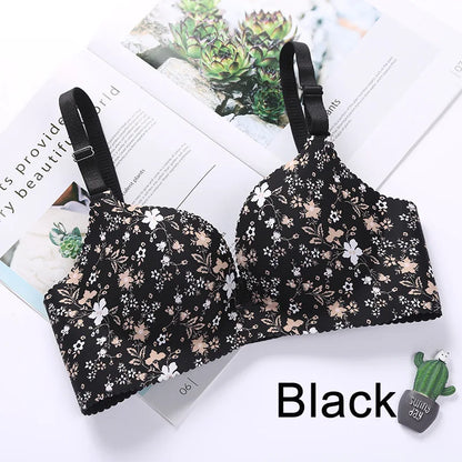Women Flower Print Seamless Bra Sexy Lingerie Floral Push Up Bras One-Piece Underwear - AMULET RING STORE