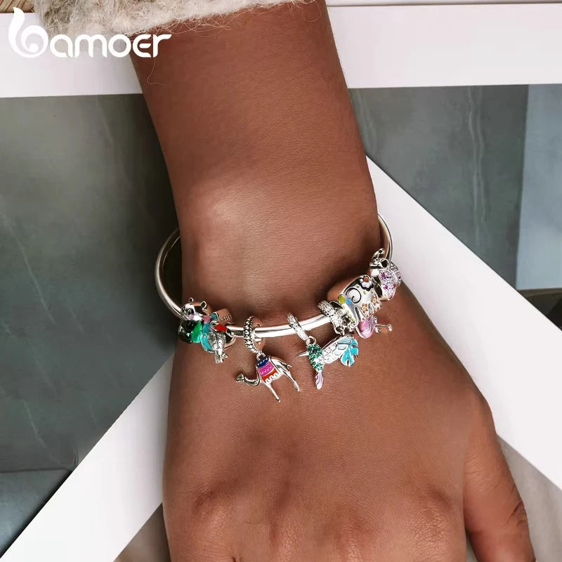 BAMOER 925 Sterling Silver Green Warbler Pendant Colorful CZ Bird Animal Charms Fit Charm Bracelets Bangles DIY Jewelry SCC991 - AMULET RING STORE