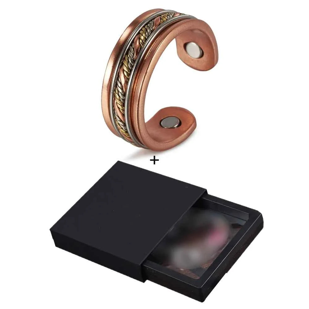Vinterly Pure Copper Magnetic Rings Twisted Lines Wide 8.4mm Health Energy Finger Cuff Adjustable Jewelry High Magnet Resizable