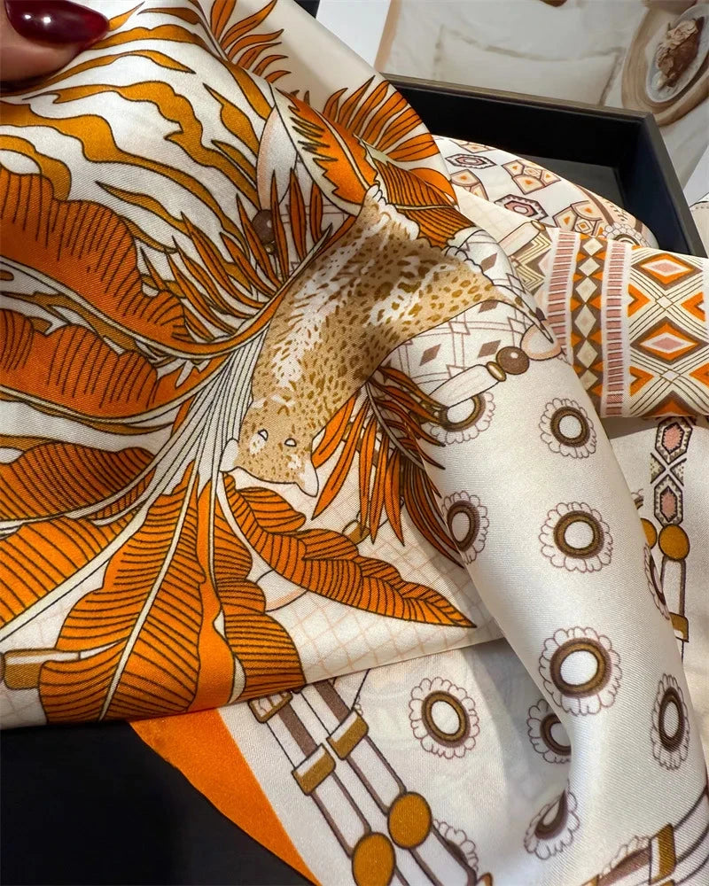 Luxury Fashion Print Square Scarf Women Soft Satin Scarves Bandana Hijab Neckerchief Shawl Kerchief Hair Band Foulard Lady - AMULET RING STORE