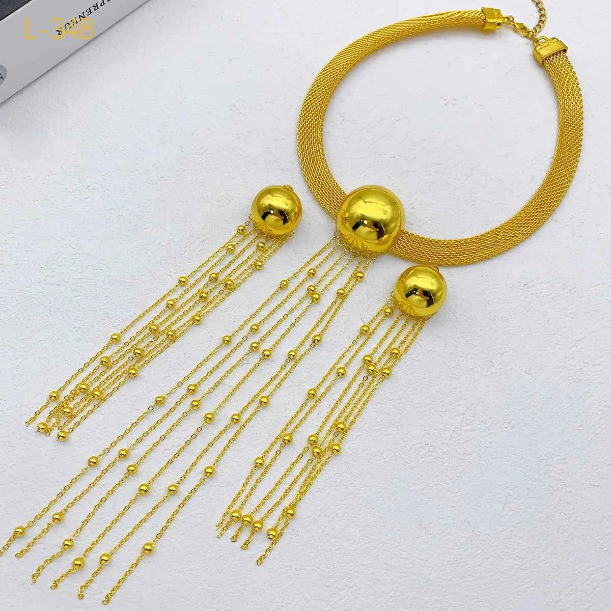 African 24k Gold Color Tassel Long Necklace Set For Women Luxury Charm Party Pendant Dubai Jewelry Sets Accessories Gifts