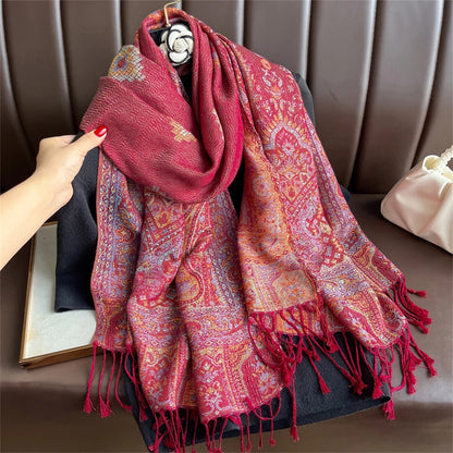 Elegant Ethnic Autumn Cashmere Shawl for Women Jacquard Pashmina Scarves Bufandas De Invierno Mujer Female Foulard Stoles Scarf - AMULET RING STORE