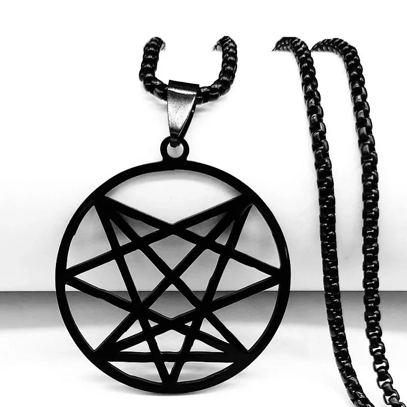 Nine Angles Satan Hidden Black Stainless Steel Pendant Necklace o9a Satan Onasigil Pin Patch Long Necklace Jewelry N7094S03