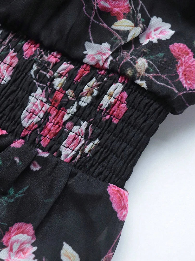 TOLEEN Spring Summer Plus Size Women's Elegant Floral Print Mesh Flare Sleeve Dress 2024 New in Casual V-Neck Party Long Dresses