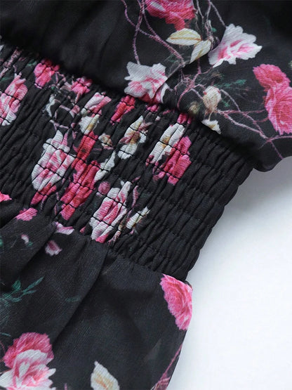 TOLEEN Spring Summer Plus Size Women's Elegant Floral Print Mesh Flare Sleeve Dress 2024 New in Casual V-Neck Party Long Dresses