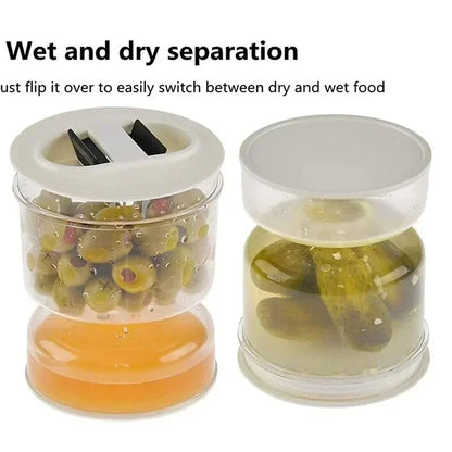 Sealed Jar for Pickle Home Wet and Dry Separation Pickle Jar with Flip Container and Strainer Hourglass Design Olives Container - AMULET RING STORE