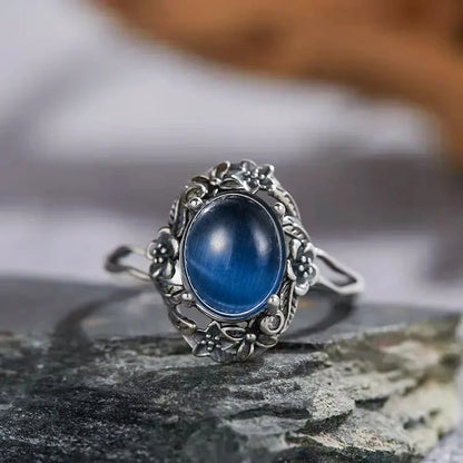 Vintage 925 Sterling Silver Ring Irregular Flowers Natural Rose Quartz Punk Ring Bohemian Silver Ring Fine Jewelry For Women