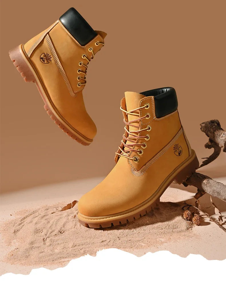 Boots Men High Top Boots High Quality Women Leather Shoes Fashion Outdoor Sneakers Men Lace Up Non-Slip Ankle Boots for Couple - AMULET RING STORE
