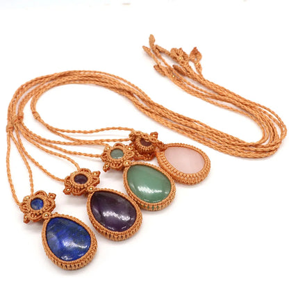 Natural Stones Tear Water Drop Pendant Crystals Healing Handmade Thread Rope Wrap Braided Macrame Chain Necklace Jewelry Gifts - AMULET RING STORE