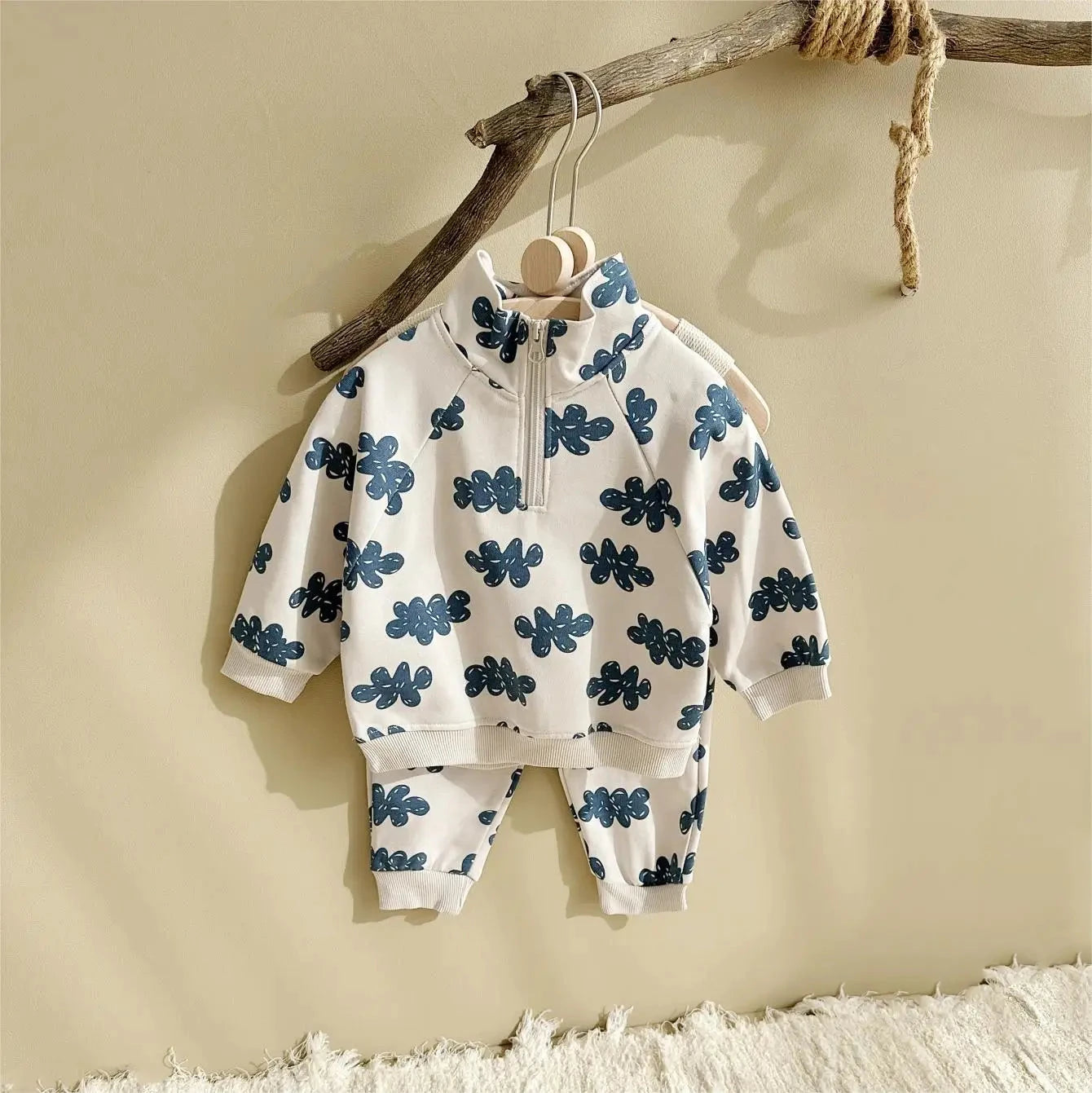 Spring New Boys Clothing Set Cloud Print Zipper Long Sleeved Pants Cotton Sweatshirt 0-4Y Baby Girls Pullover 2PCS Newborn - AMULET RING STORE
