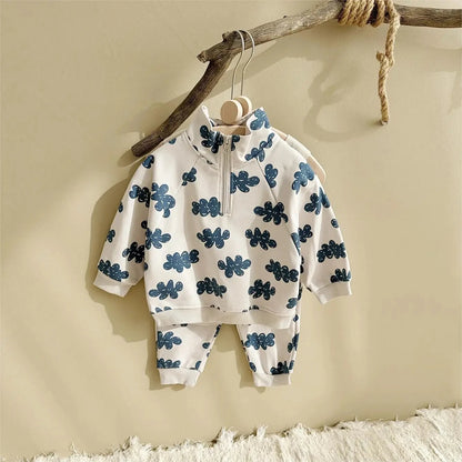 Spring New Boys Clothing Set Cloud Print Zipper Long Sleeved Pants Cotton Sweatshirt 0-4Y Baby Girls Pullover 2PCS Newborn - AMULET RING STORE
