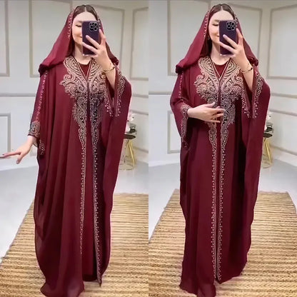 2025 Traditional Hooded Abaya African Dresses for Women Luxury Boubou Dress Africa Clothing Plus Size Dashiki Ankara Outfit Robe