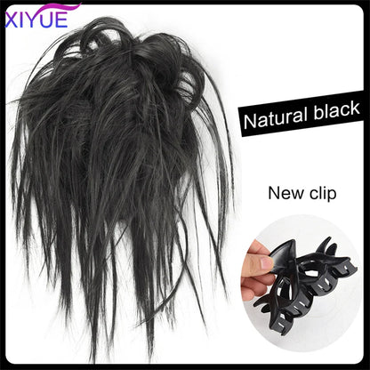 XIYUE Synthetic Messy Hair Bun Tousled Hairpiece Elastic Band Chignon Curly Scrunchie Updo Cover Hair Tail for Women Pink - AMULET RING STORE