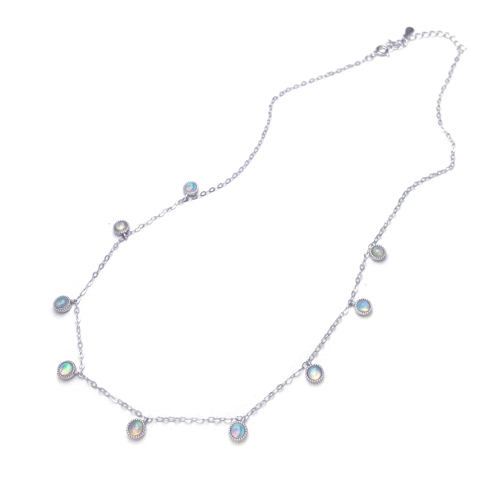 Trendy Natural White Opal Necklace 925 Silver Colorful Gemstone 5mm 9pcs for Women Party October Birthstone Opal Jewelry Gift