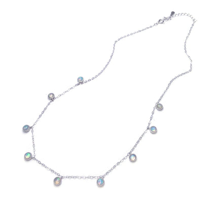 Trendy Natural White Opal Necklace 925 Silver Colorful Gemstone 5mm 9pcs for Women Party October Birthstone Opal Jewelry Gift