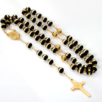 ASONSTEEL Long Scapular Catholic Rosaries Beads Christian Cross Jesus Pendant Necklaces Stainless Steel For Women Men Jewelry