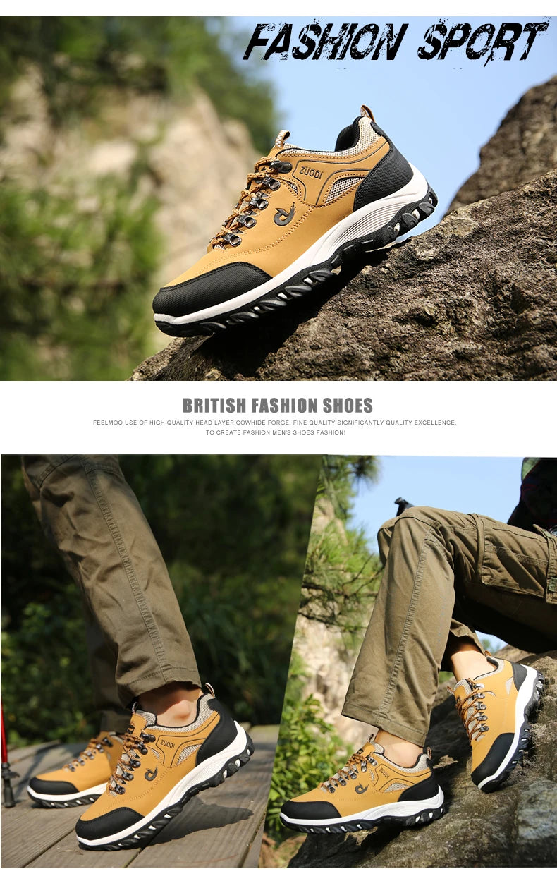 Men's Hiking Shoes Waterproof Leather Outdoor PU Shoes Wear-resistant Men Trekking Walking Hunting Tactical Sneakers - AMULET RING STORE