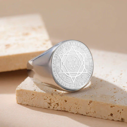 Dawapara Talisman Seal Solomon Ring Hexagram 12 Constellation Kabbalah Prosperity Good Health Amulet Stainless Steel Jewelry - AMULET RING STORE