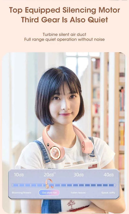 Bladeless Neck Fan 2000mAh USB Rechargeable Digital Display Cute Cat Hanging Mini for Travel Office