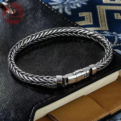 100% S925 Sterling Silver Handmade Woven Retro Domineering Style Personality Keel Man Woman Pure S925 Silver Bracelet Jewelry - AMULET RING STORE