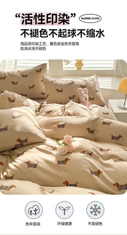 Cute Dog Printed Duvet Covet Set Brown Color Comforter Cover with Pillowcase for Kids Single/Queen/King housse de couette Full - AMULET RING STORE